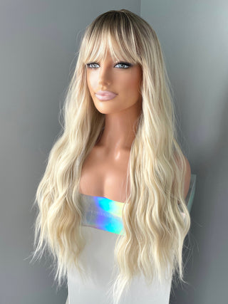 "Lily" - Long Blonde Body Wave Wig with Bangs