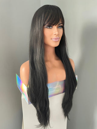 "Ingrid" - Long Black Silky Straight Wig with Bangs