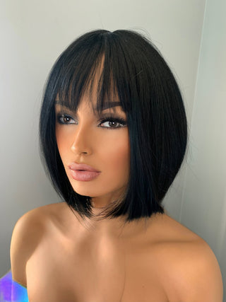 "Maya" - Short Black Bob Wig with Bangs