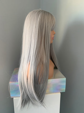 "Winny" - Long Straight Grey Silver Wig with Bangs