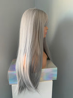 "Winny" - Long Straight Grey Silver Synthetic Wig with Bangs