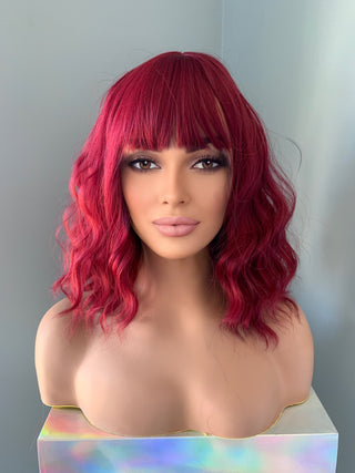 "Poppy" - Short Red Body Wave Wig with Bangs