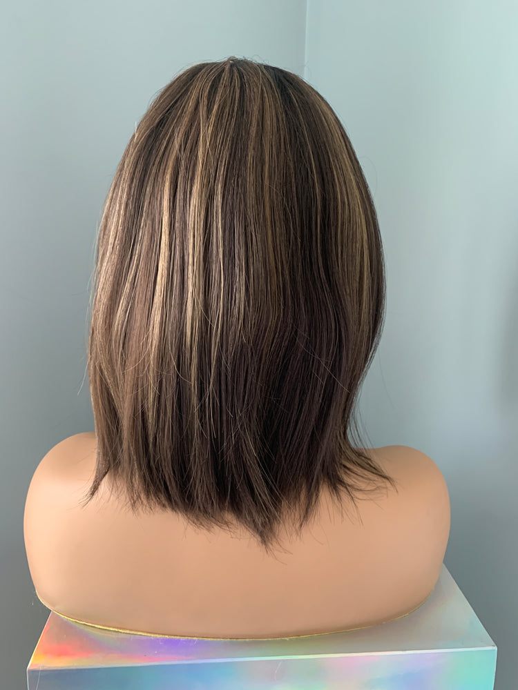 "Desi" - Brown Highlighted Straight Synthetic Bob Wig