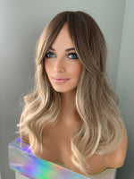 "Harlow" - Rooted Ash Blonde Synthetic Wig with Bangs