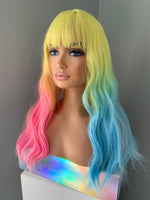 "Trixie" - Long Wavy Neon Rainbow Synthetic Wig with Bangs