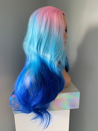 "Miami" - Long Wavy Pink Blue Ombre Rainbow Wig