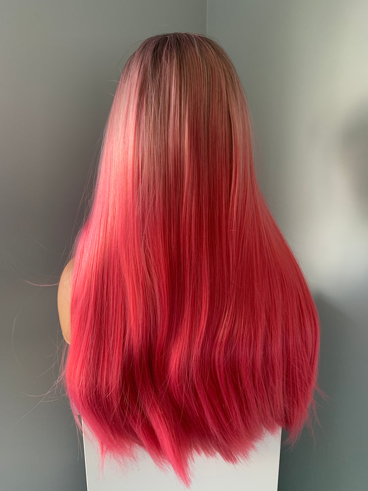 "Dahlia" - Ombre Hot Pink Synthetic Wig with Bangs