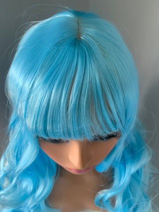 "Aqua" - Blue Body Wave Wig with Bangs