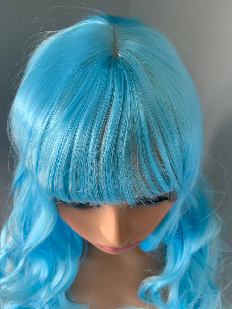 "Aqua" - Blue Body Wave Synthetic Wig with Bangs