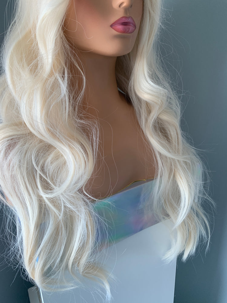 "Gwen" - Long Blonde Layered Beach Wave Synthetic Wig with Bangs