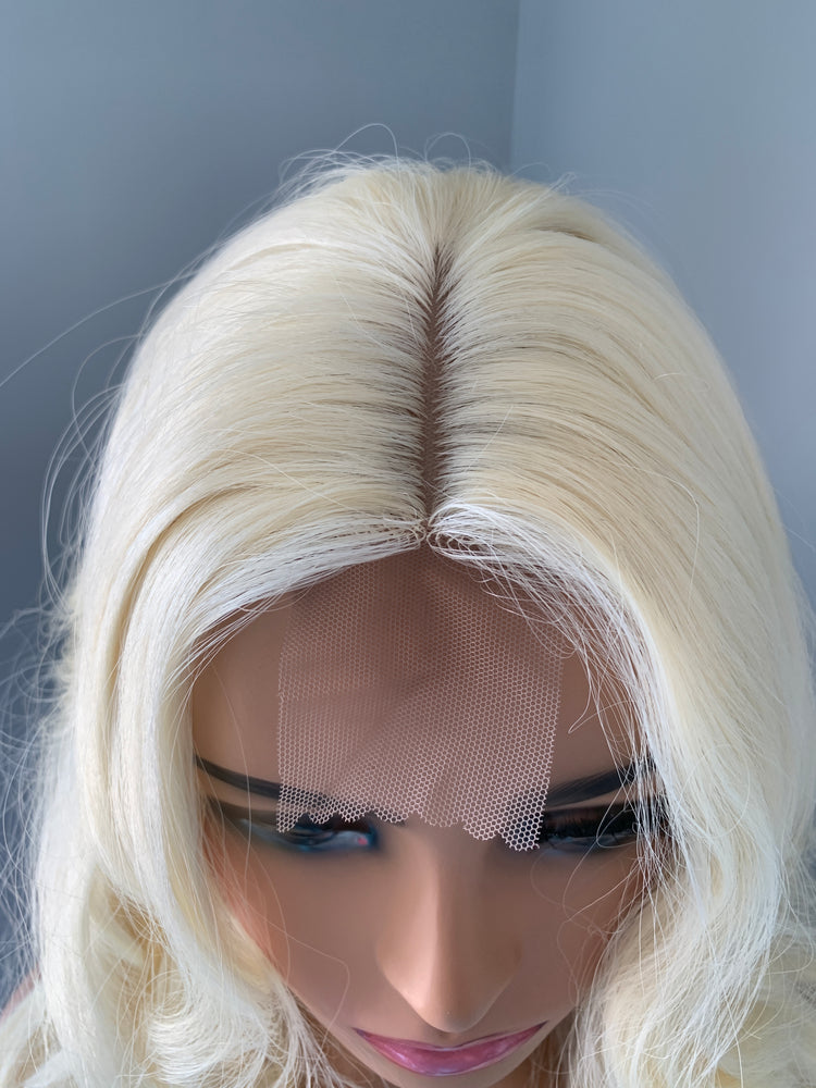 "Lisa" - Long Platinum Blonde Partial Lace Front Wig