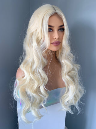 "Lisa" - Long Platinum Blonde Partial Lace Front Wig
