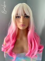 "Barbie" - Ombre Baby Pink Body Wave Synthetic Wig with Bangs
