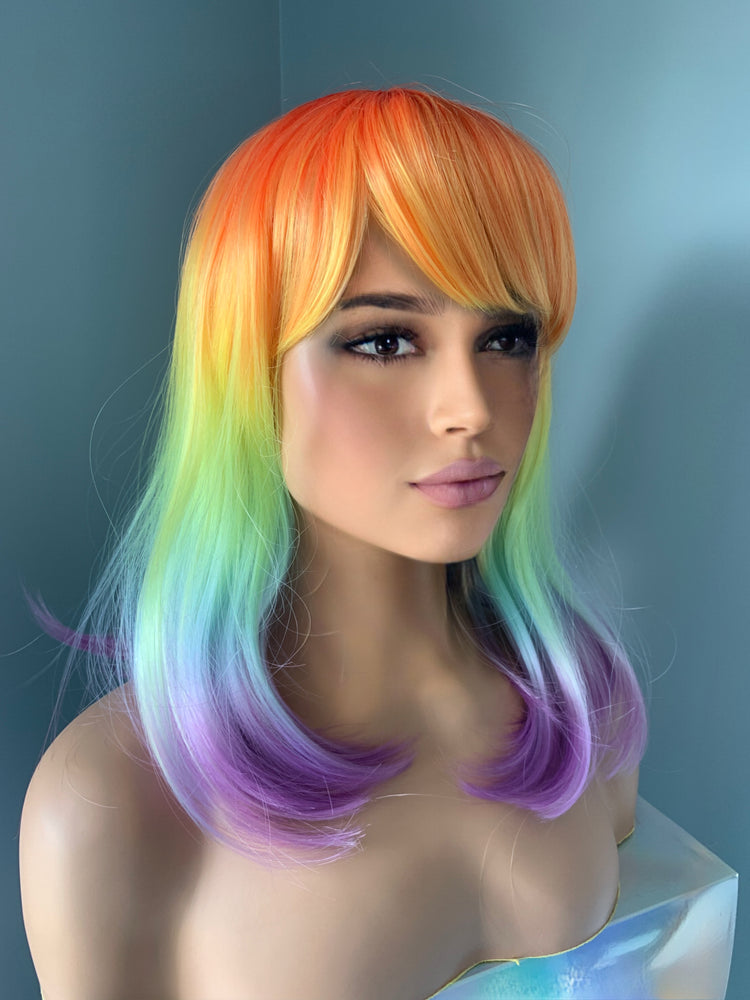 "Pixi" - Bright Rainbow Synthetic Wig with Bangs