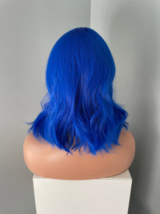 "Indy" - Neon Blue Body Wave Wig with Bangs