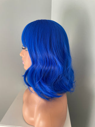 "Indy" - Neon Blue Body Wave Wig with Bangs
