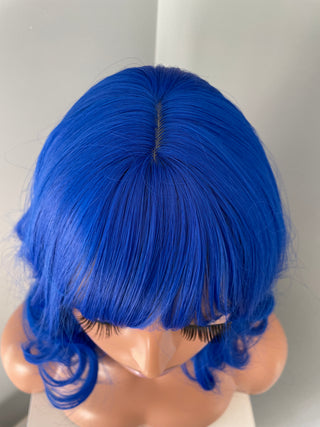 "Indy" - Neon Blue Body Wave Wig with Bangs