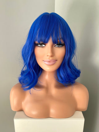 "Indy" - Neon Blue Body Wave Wig with Bangs