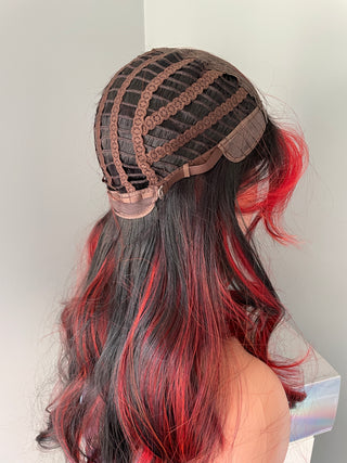 "Maria" - Long Black Wig with Red Highlights