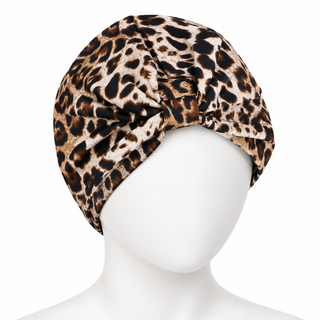 Hair Loss Headwrap Cotton Cap with Satin Liner, Leopard
