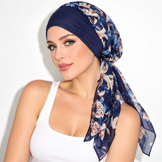 Hair Loss Head Scarf, Navy Blue Floral
