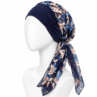 Hair Loss Head Scarf, Navy Blue Floral