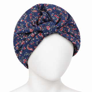 Hair Loss Headwrap Cotton Cap with Satin Liner, Navy Blue