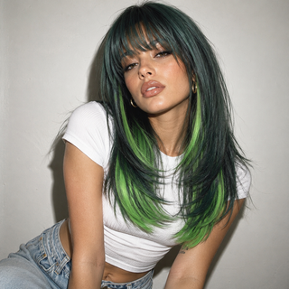 "Hattie" - Green Wig with Neon Green Highlights