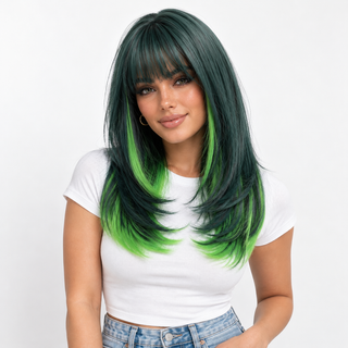 "Hattie" - Green Wig with Neon Green Highlights