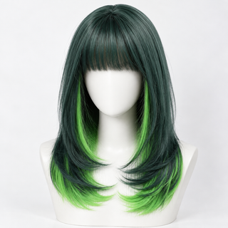 "Hattie" - Green Wig with Neon Green Highlights