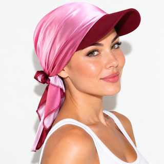 Satin Scarf Ball Cap for Hair Loss, Burgundy