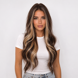 "Madison" - Long Brown Wig with Money Piece Highlights