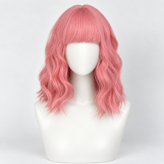 "Rose" - Short Pink Wig with Bangs