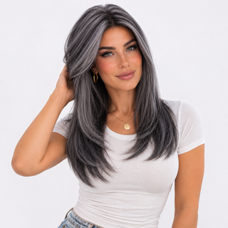 "Dixie" - Dark Grey Layered Wig