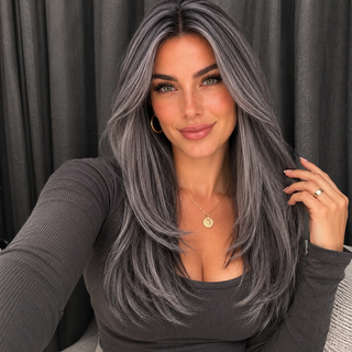 "Dixie" - Dark Grey Layered Wig