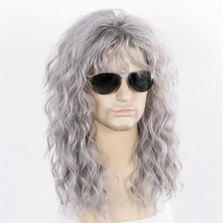 Men's Long Mullet Wig - Silver