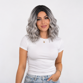 "Mona" - Short Grey Silver Wavy Wig