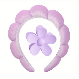 Spa Headband and Flower Hair Clip Set - Purple