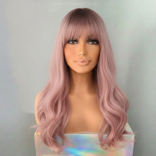 "Ashlee" - Rooted Baby Pink Body Wave Synthetic Wig