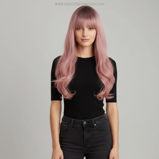 "Ashlee" - Rooted Baby Pink Body Wave Synthetic Wig