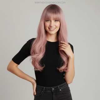 "Ashlee" - Rooted Baby Pink Body Wave Synthetic Wig
