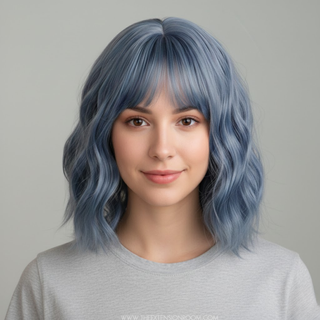 "Aurora" - Short Dusk Blue Body Wave Wig with Bangs
