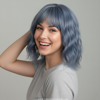 "Aurora" - Short Dusk Blue Body Wave Wig with Bangs
