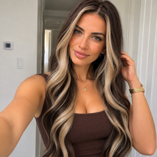"Madison" - Long Brown Wig with Money Piece Highlights