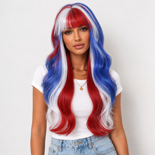 "Americana" - Long Red White Blue Wig with Bangs