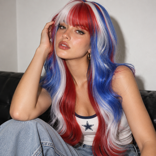 "Americana" - Long Red White Blue Wig with Bangs