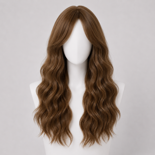"Andrea" - Long Brown Curly Wig with Fringe
