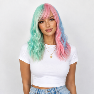 "Angel" - Pastel Rainbow Wig with Bangs