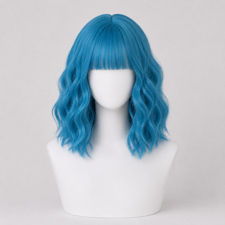 "Aqua" - Short Blue Wig with Bangs