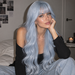 "Azura" - Long Light Pastel Blue Wig